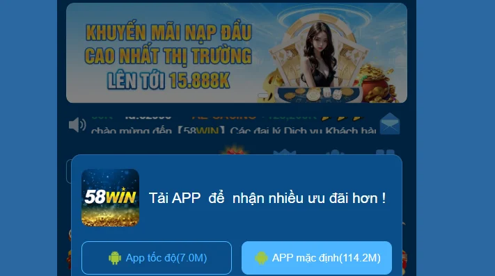 Hình ảnh tải app 58win trên thiết bị di động